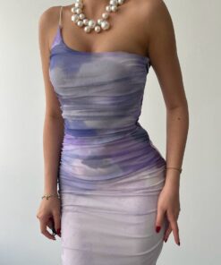 Alternative view of فستان بنفسجي بتصميم كتف واحد