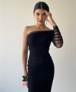 Alternative view of فستان أنيق بكتف واحد اسود