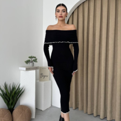 فستان (off-shoulder) مع أطراف مموجة
