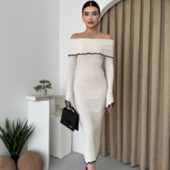 فستان (off-shoulder) مع أطراف مموجة