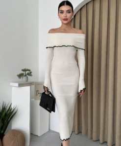 فستان (off-shoulder) مع أطراف مموجة