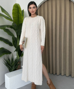 فستان تريكو طويل بيج