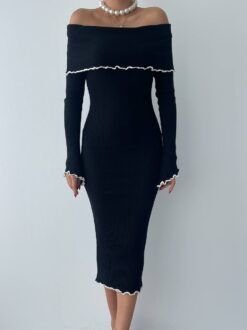 Alternative view of فستان (off-shoulder) مع أطراف مموجة