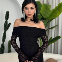 فستان دنتيل بأكمام أسود