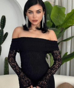 فستان دنتيل بأكمام أسود