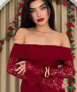 Alternative view of فستان دنتيل بأكمام خمري