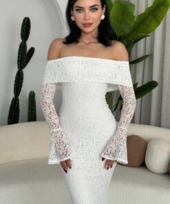 Alternative view of فستان دنتيل بأكمام أبيض