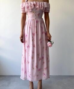 Alternative view of فستان وردي بطبعات زهرية