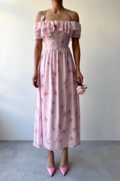 Alternative view of فستان وردي بطبعات زهرية