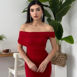 أوف شولدر أحمر بكسرات خصر