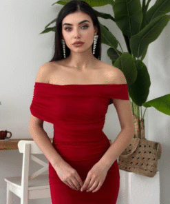 أوف شولدر أحمر بكسرات خصر