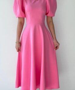 Alternative view of فستان زهري بطول متوسط وتصميم كلاسيكي🩷