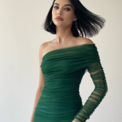 فستان أنيق بكتف واحد أخضر