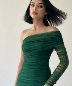 فستان أنيق بكتف واحد أخضر