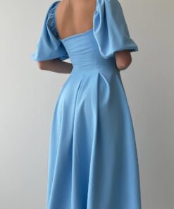 Alternative view of فستان ملكي أزرق سماوي بقصة كلوش وأكمام منفوشة🩵