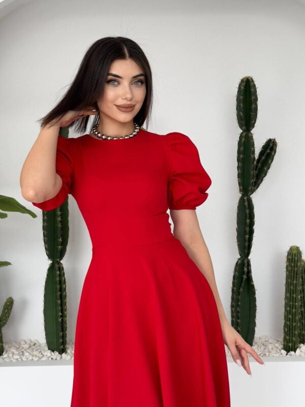 catania-balon-kol-elbise-32409 فستان ملكي أحمر بقصة كلوش وأكمام منفوشة❤️