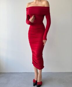 Alternative view of فستان داكوتا أحمر بدون أكتاف