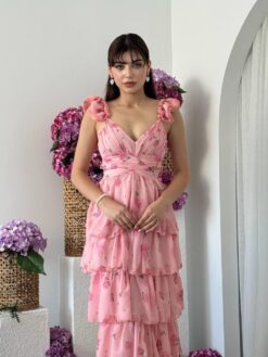 Alternative view of فستان الكشكش الزهري المتدرج