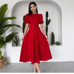 فستان ملكي أحمر بقصة كلوش وأكمام منفوشة❤️