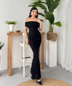 فستان دنتيل أسود بدون اكمام