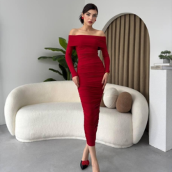 فستان داكوتا أحمر بدون أكتاف