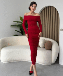 فستان داكوتا أحمر بدون أكتاف