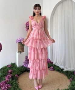 فستان الكشكش الزهري المتدرج