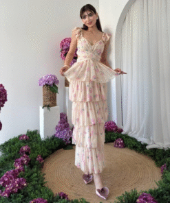 فستان الكشكش البيج المتدرج