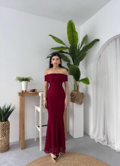 Alternative view of فستان دنتيل خمري بدون اكمام