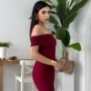 فستان دنتيل خمري بدون اكمام