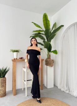 Alternative view of فستان دنتيل أسود بدون اكمام