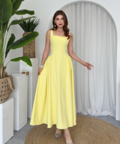 فستان هيلدي المطوي بلون الشمس💛