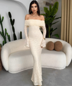 فستان دنتيل بأكمام بيج