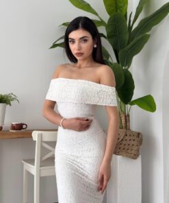 Alternative view of فستان دنتيل أبيض بدون اكمام