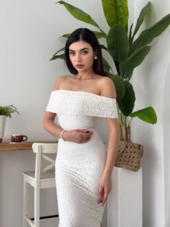 Alternative view of فستان دنتيل أبيض بدون اكمام