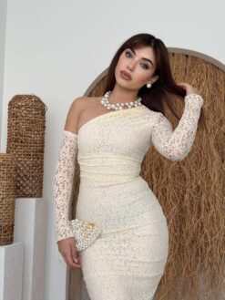 Alternative view of فستان دانتيل بيج بكتف واحد