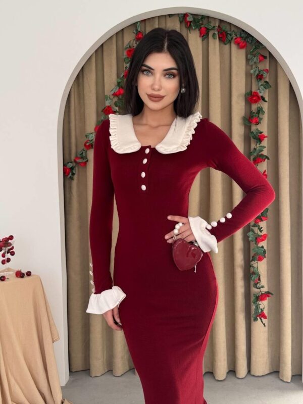 sura-bebe-yaka-elbise-28280 فستان سورا ياقة بَيبي – خمري