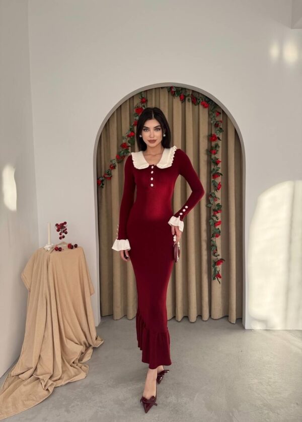 sura-bebe-yaka-elbise-28281 فستان سورا ياقة بَيبي – خمري