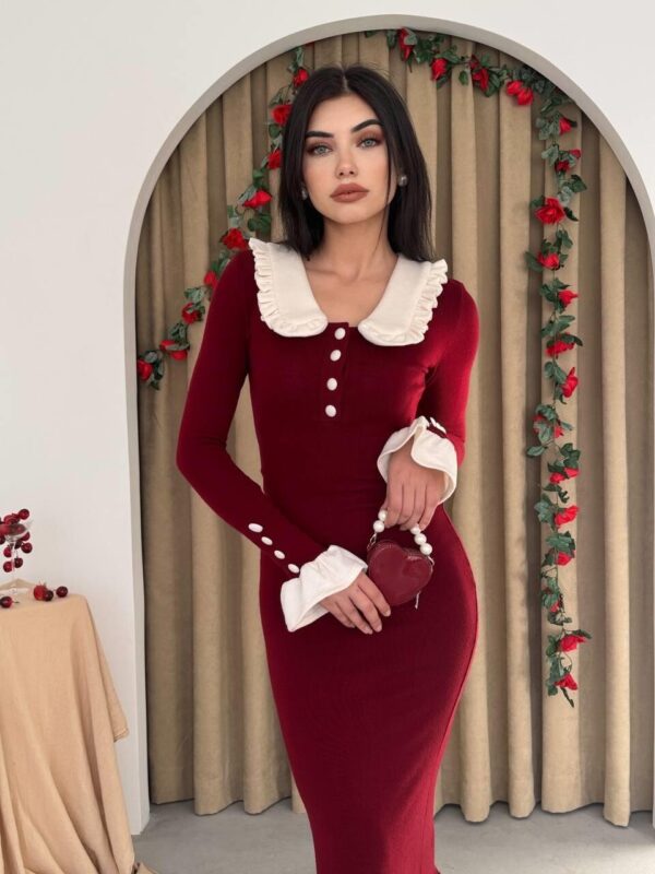 sura-bebe-yaka-elbise-28282 فستان سورا ياقة بَيبي – خمري
