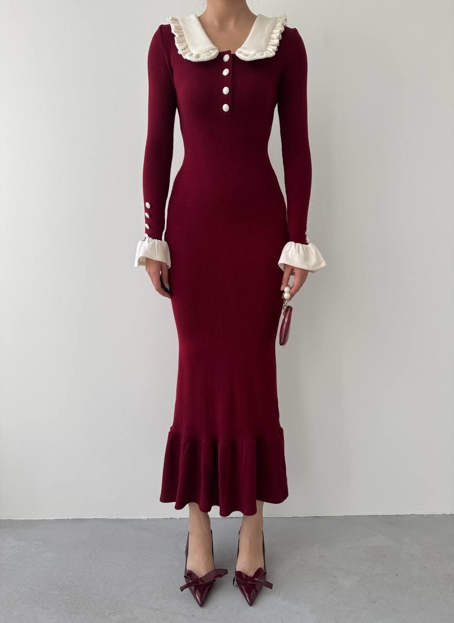 فستان سورا ياقة بَيبي – خمري - الصورة 6