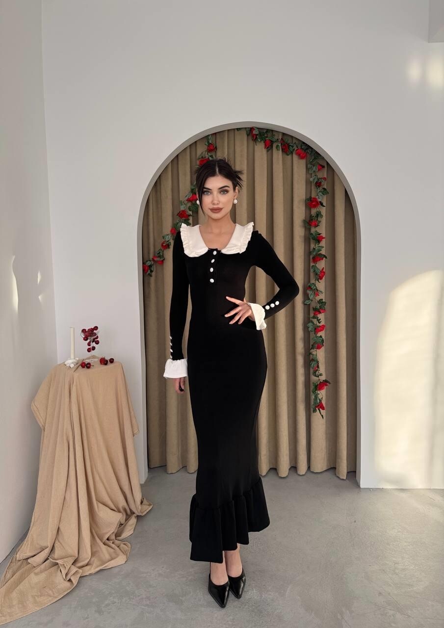 فستان سورا ياقة بَيبي – أسود - الصورة 3