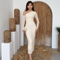 فستان دانتيل بيج بكتف واحد