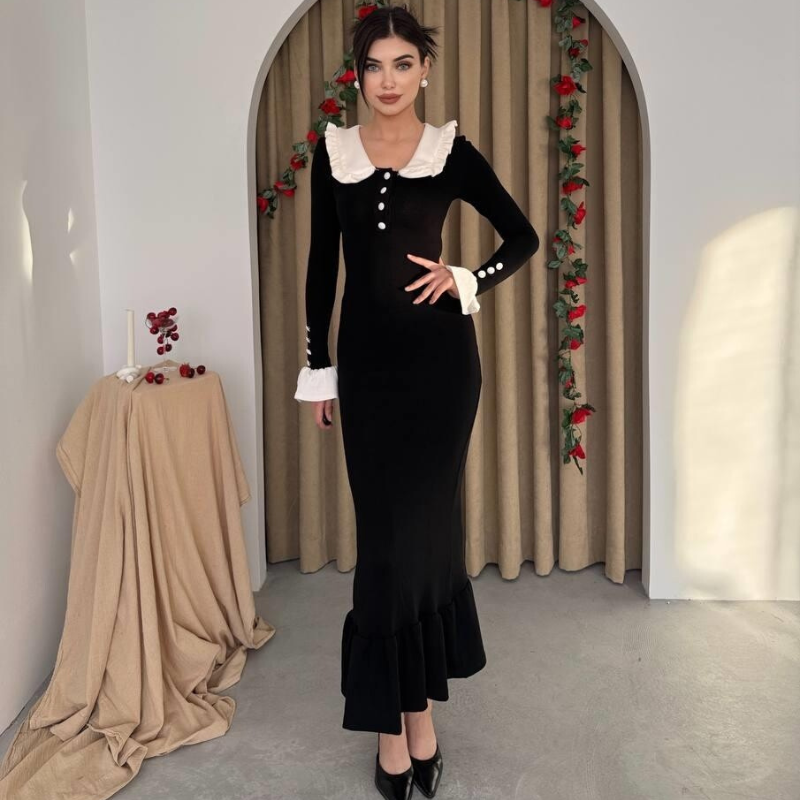 فستان سورا ياقة بَيبي – أسود