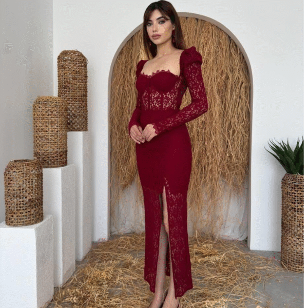 فستان سيينا الدانتيل الخمري