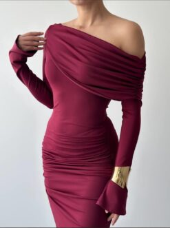 Alternative view of فستان Poem بدون أكتاف خمري