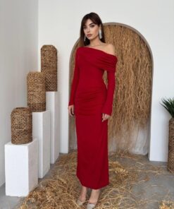 Alternative view of فستان Poem بدون أكتاف أحمر