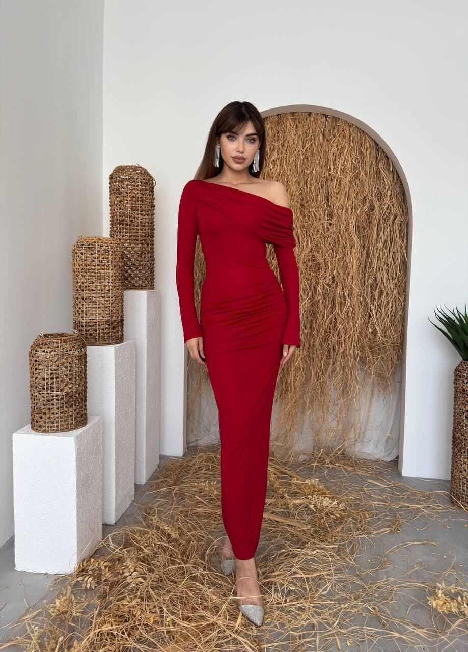 فستان Poem بدون أكتاف أحمر - الصورة 4