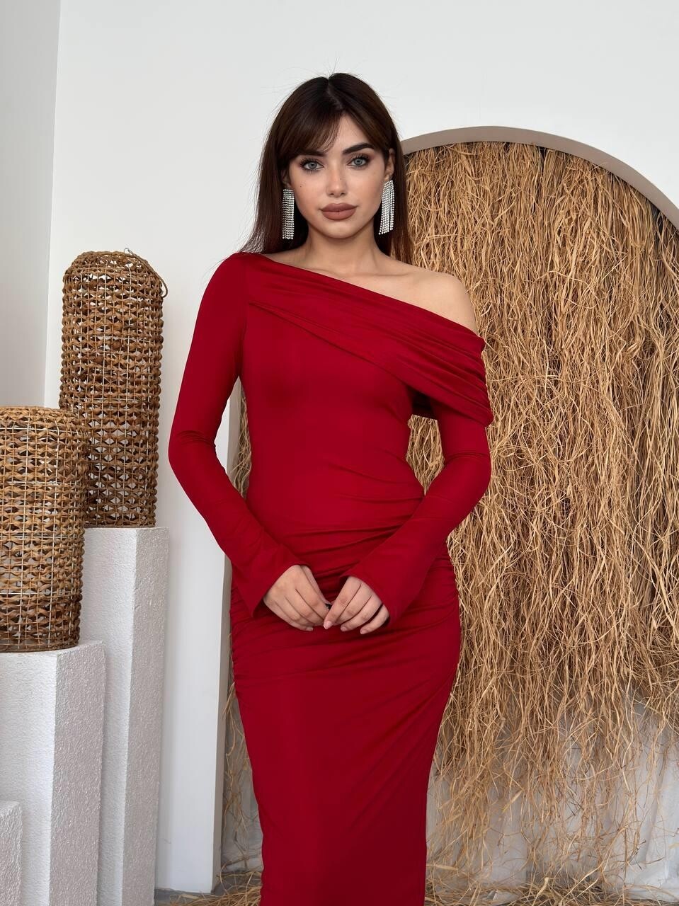 فستان Poem بدون أكتاف أحمر - الصورة 5