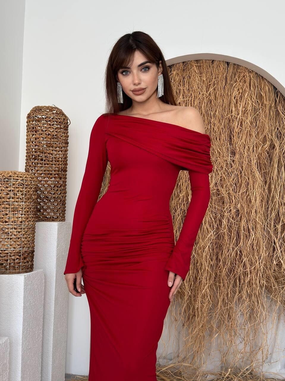 فستان Poem بدون أكتاف أحمر - الصورة 7