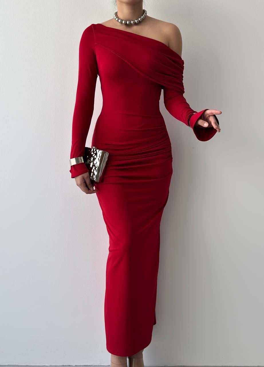 فستان Poem بدون أكتاف أحمر - الصورة 10